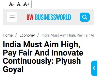 India Must Aim High, Pay Fair And Innovate Continuously: Piyush Goyal